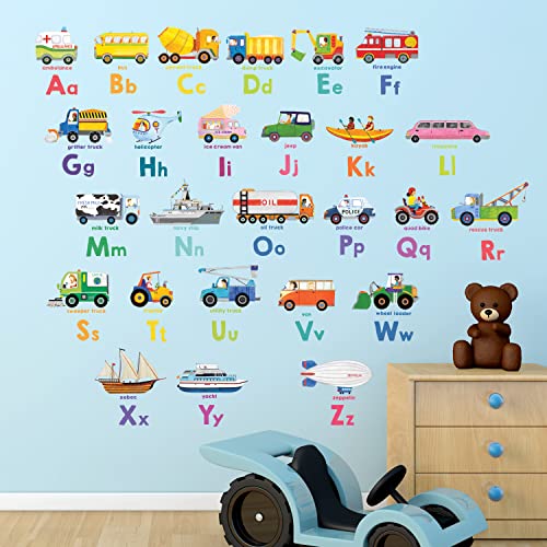 DS8-2005N Transport Alphabet Kids Wall Stickers Wall Decals Peel and Stick Removable Wall Stickers for Kids Nursery Bedroom Living Room