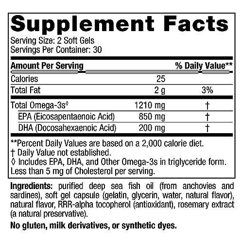 EPA, Lemon - 60 Soft Gels - 1210 mg Omega-3 - High-Intensity EPA Formula for Positive Mood, Heart Health & Healthy Immunity - 30 Servings