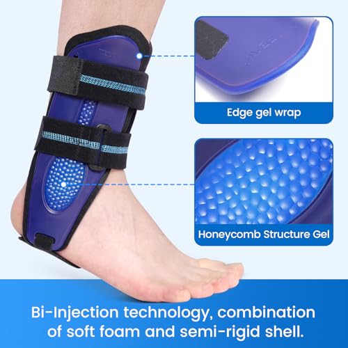 Ankle Stabilizer Brace for Sprain, Ligament Injury (Grade 1 to 2), Tendonitis, Adjustable Stirrup Ankle Support Splint for Women and Men,Reversible Left & Right Foots,One Size(Foam Pads, Blue)