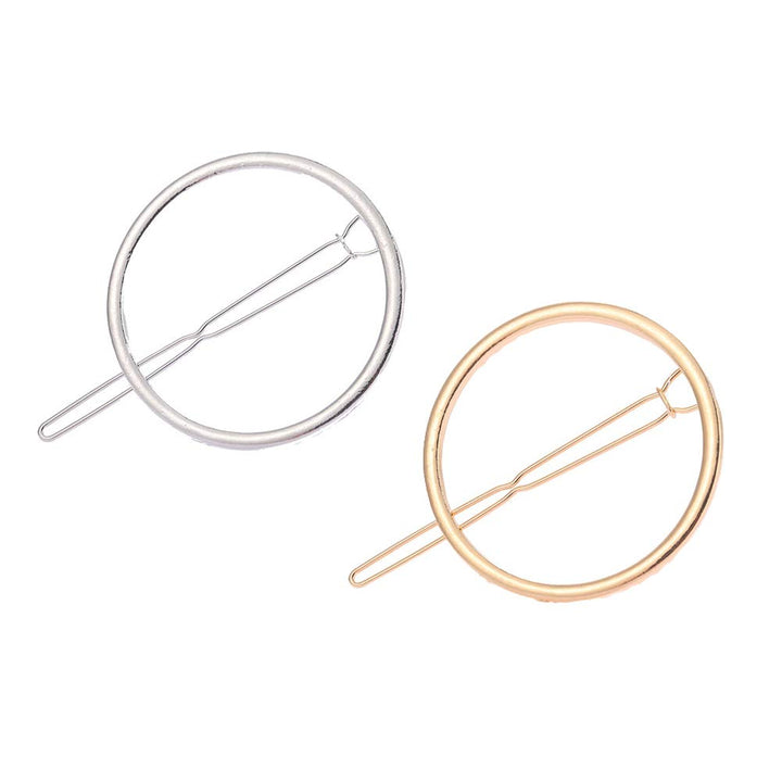 Hollow Hoop Round Circle Geometric Metal Hair Clip Bobby Pin Ponytail Holder Hair Accessories for Women and Girl (2 Pcs/Lot,1 Gold & 1 Silver)