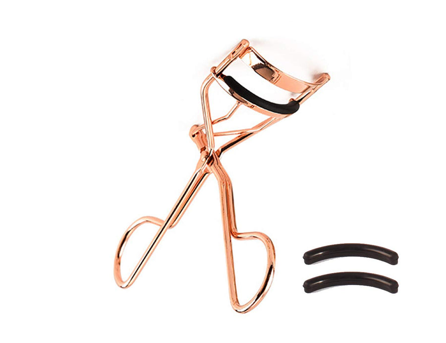Professional Makeup Tool For Eyelashes With 2 Replacement Silicone Refill Pads Pinch Pain FREE Metal Eyelash Curler 1PC, Golden Color