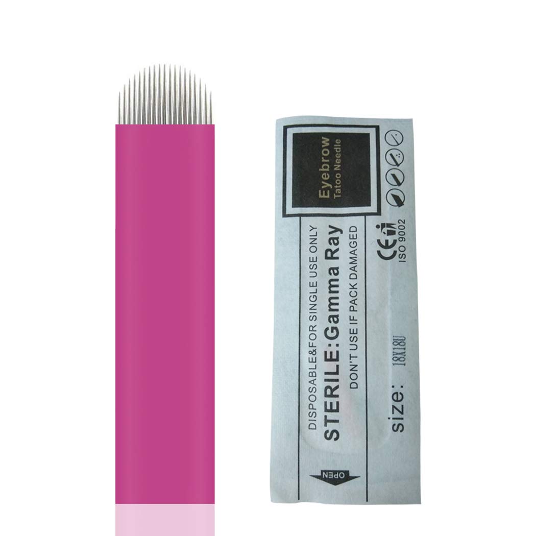 0.18mm Microblading Needles U Shape 18 Pink Tattoo Needles Blade Permanent Makeup Manual Needles for Eyebrow Eyeliner Lip Beauty