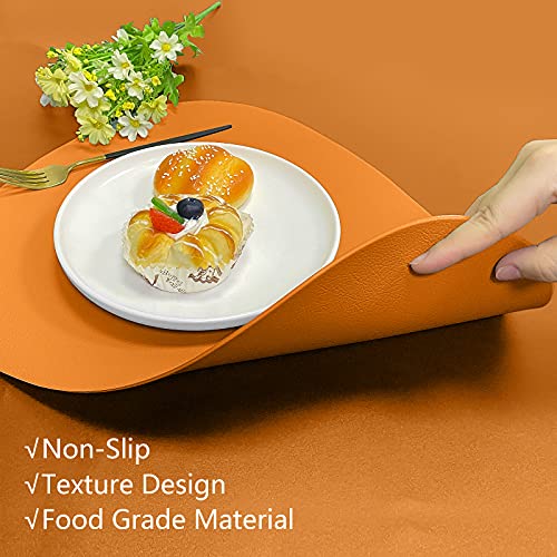 Table Mats for Round Fall Placemats Set of 4 Outdoor Indoor Place Mats Leather Wipeable Washable Placemats for Kitchen Dining Patio Table Heat Resist Easy to Clean Orange Placemats