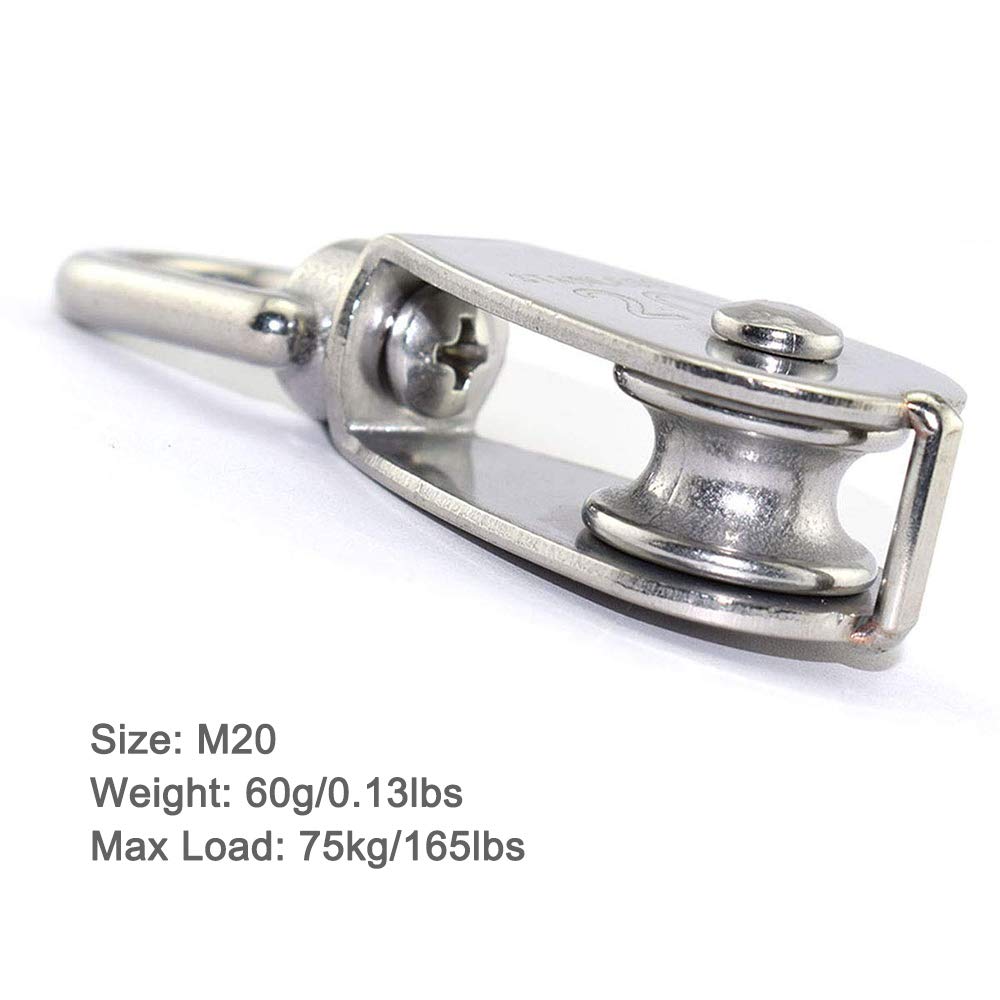 10Pcs M20 Single Pulley Block(20mm), 304 Stainless Steel Hanging Wire Pulley Roller, Swivel Lifting Wire Rope Cable Towing Wheel - Loading 75kg/165lbs
