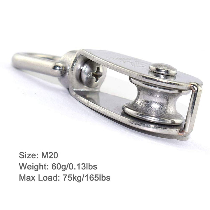 10Pcs M20 Single Pulley Block(20mm), 304 Stainless Steel Hanging Wire Pulley Roller, Swivel Lifting Wire Rope Cable Towing Wheel - Loading 75kg/165lbs