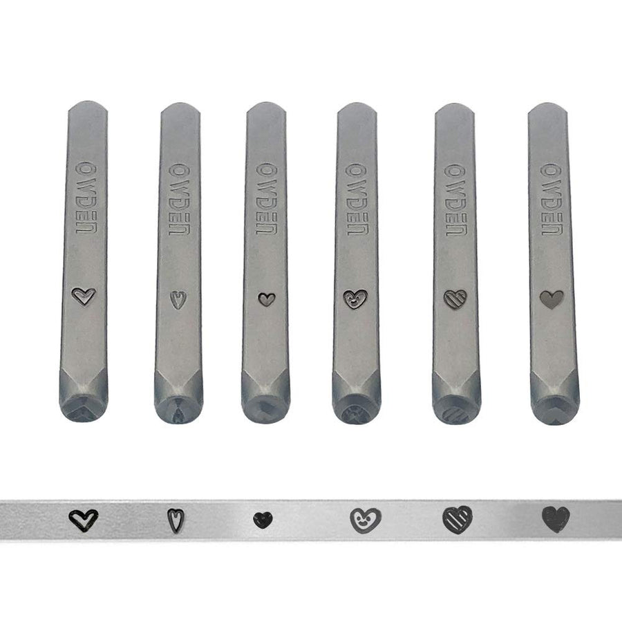 Jewelry Metal Stamps Set,6pcs Heart (Love) Metal Design Stamps,6 Styles Steel Stamp Heart Punch,Metal Love stmaps for Jewelry Working,Metal Blank Bangle Stamps