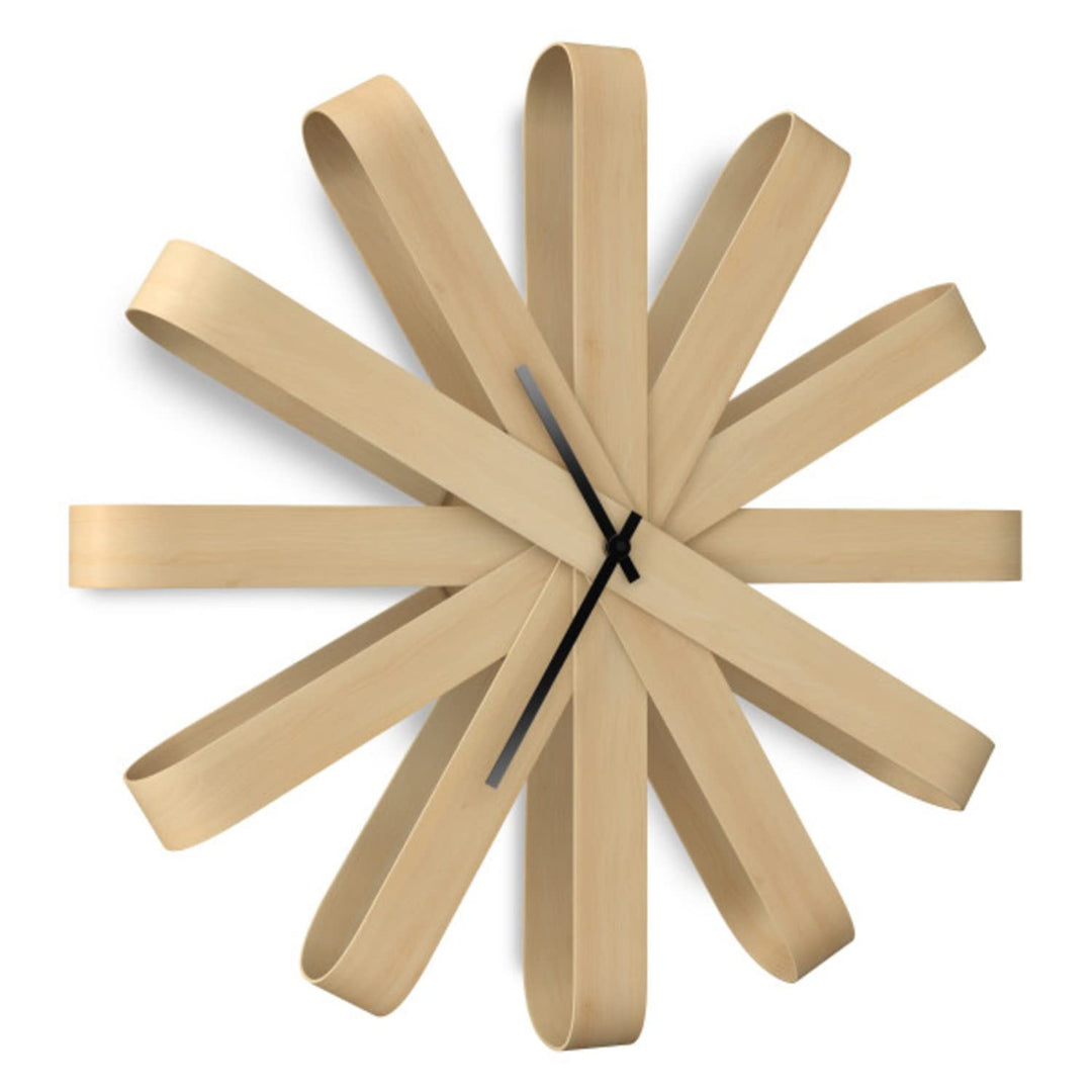 Ribbonwood, Large Modern Wall Clock, Battery Operated, Silent, Non Ticking, Unique, Natural Wood