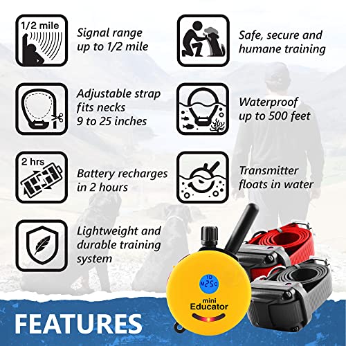 Mini ET-302-1/2 Mile Rechargeable Dog Trainer Ecollar with Remote for Small, Medium, and Large Dogs by E-Collar Technologies - Electric, Vibration, Tone, and Stimulation Collar