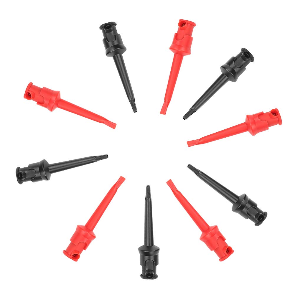 Pack of 10 Multimeter Test Hook Silicone Grabbers Testing Probes Insulation Clip for SMT SMD IC D20 Multimeter Teset Cable 4mm 0.2inch Port Hook Leads (Black & red)