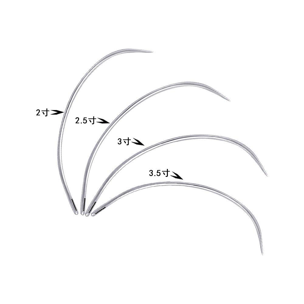 2 Sets 2'' / 2.5'' / 3 ''/ 3.5 '' Curved Leather Hand Sewing Needles C Type Needles for Carpet Leather Canvas Repairing Weaving Crafts