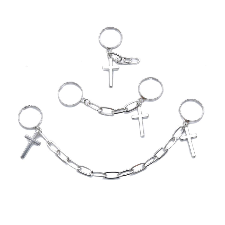 3Pcs Punk Cross Knuckle Ring with Chain Tassel Paperclip Link Chain Finger Ring Gothic Statement Ring Pack for Women Men