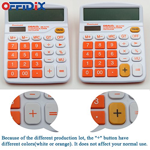Office Desk Calculator 12 Digit Large LCD Display Calculator Office Desktop Calculator, Dual Power Electronic Calculator (Orange)