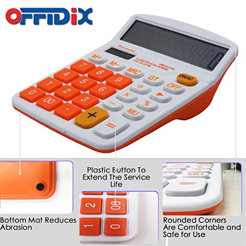 Office Desk Calculator 12 Digit Large LCD Display Calculator Office Desktop Calculator, Dual Power Electronic Calculator (Orange)