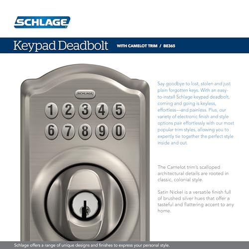 Schlage BE365 V CAM 716 Camelot Keypad Deadbolt, Electronic Keyless Entry Lock, Aged Bronze