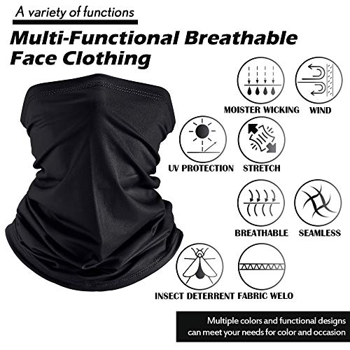 Summer Face Mask for Men Neck Gaiters Scarf Face Covering Balaclava Fishing Cycling Running Masks Windproof Bandana (Black, Gray, White, 6 Pieces)