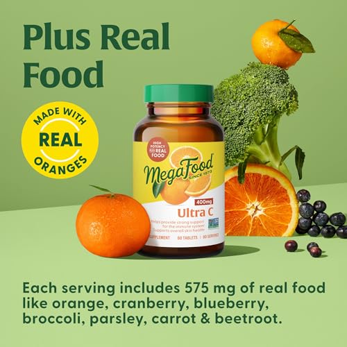 Ultra C 400 mg - Vegan Immune Support Supplement with Vitamin C, Made with Real Food Including Broccoli, Carrot, Cranberry & Brown Rice, Gluten-Free, Kosher - 90 Tablets, 90 Servings
