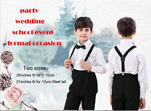 Hanerdun Kids Suspender Bowtie Sets Adjustable Suspender With Bow Ties Gift Idea For Boys And Girls, Dark Green, One Size