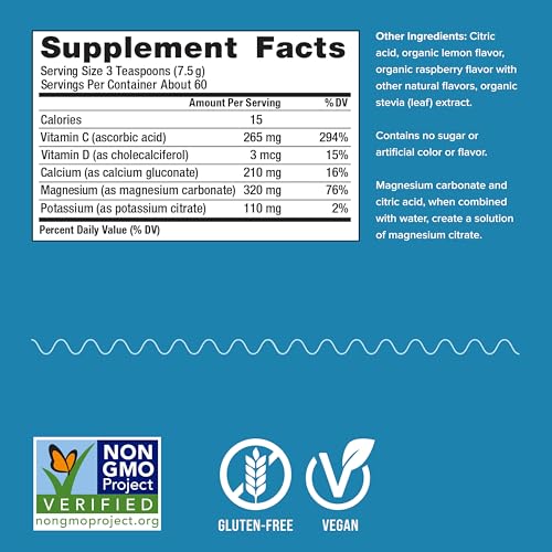 Calm, Magnesium Citrate & Calcium Supplement, Drink Mix Powder Supports a Healthy Response to Stress, Gluten Free, Vegan, & Non-GMO, Raspberry Lemon, 16 oz