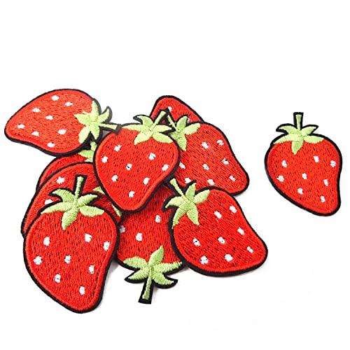 10pcs Funny Red Strawberry Appliques Decorative Patches Embroidered DIY Sew on/Iron on Patches for Shirts, Coats, Jackets, Backpacks, Hats, Jeans