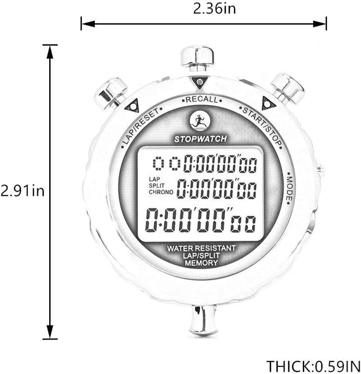 Stopwatch Timer, Digital Stop Watch with 0.01second Timing, Metal 10 Lap Memory, Large dispaly Alarm Clock for Coach Sports Running Marathon