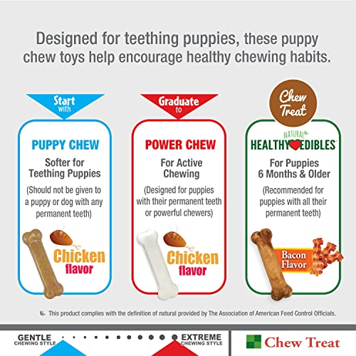 New Puppy Starter Kit, 2 Chew Toys and 1 Natural Treat for Puppies, Bacon & Chicken Flavor, Small - Up to 25 lbs, 3 Pack