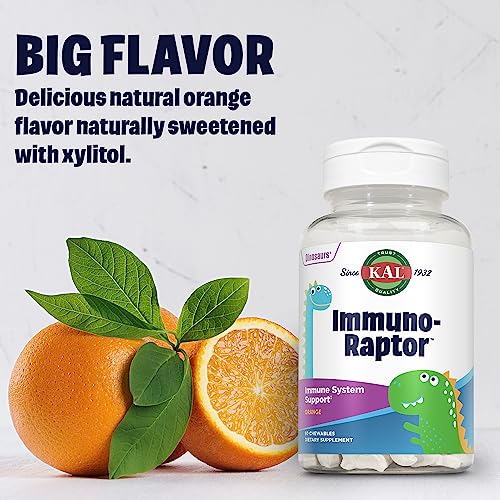 ImmunoRaptor Kids Immune Support Chewables, Vitamin C and Zinc for Healthy Cell Function, Dinosaur Shaped, Orange Flavor, Gluten, Lactose, and Peanut-Free, Sweetened with Xylitol, 60 Servings