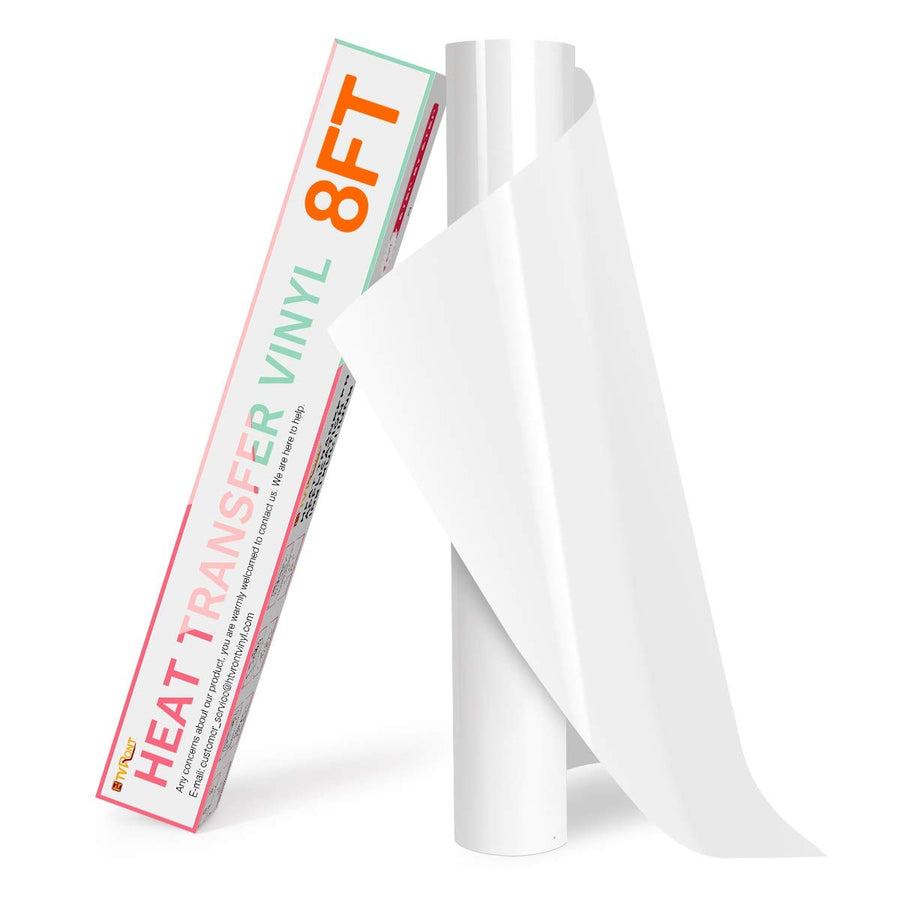 HTV Vinyl Rolls Heat Transfer Vinyl - 12 x 8ft White HTV Vinyl for Shirts, Iron on Vinyl for All Cutting Machine - Easy to Cut & Weed for Heat Vinyl Design (White)