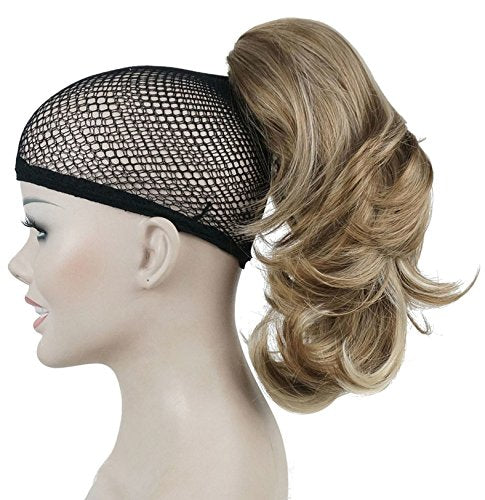 12 Dual Use Straight Curly Styled Clip In Claw Ponytail Hair Extension Synthetic Hairpiece 125g with a jaw/claw clip (H16-613 Blonde with Highlights)