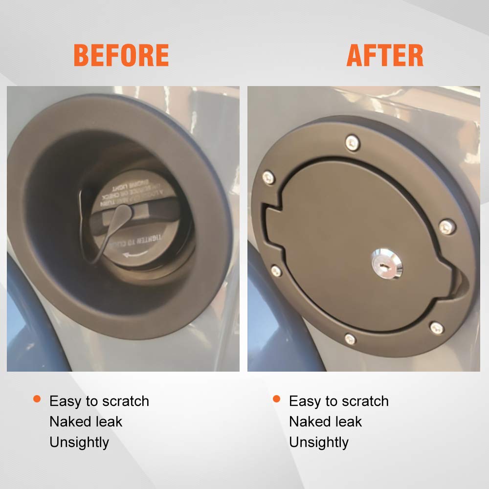 Gas Cap Cover, Locking Fuel Tank Door Fuel Filler Cover Compatible for 2007-2017 Jeep Wrangler JK & JKU.