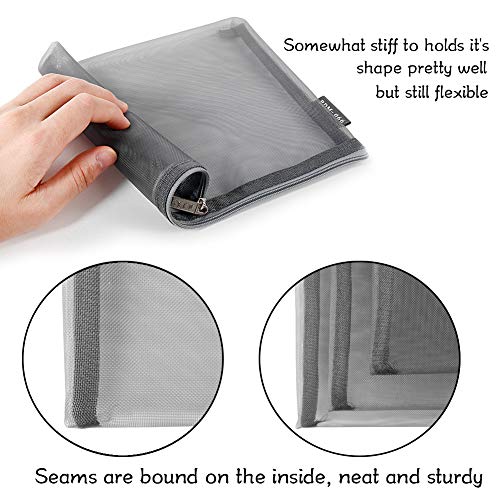 Nylon Mesh Cosmetic Bags Zipper Pouches, 6PCS Gray Makeup Pouches Travel Organizer Case for Purse Diaper Bag (A5 x 3pcs, A6 x 3pcs)
