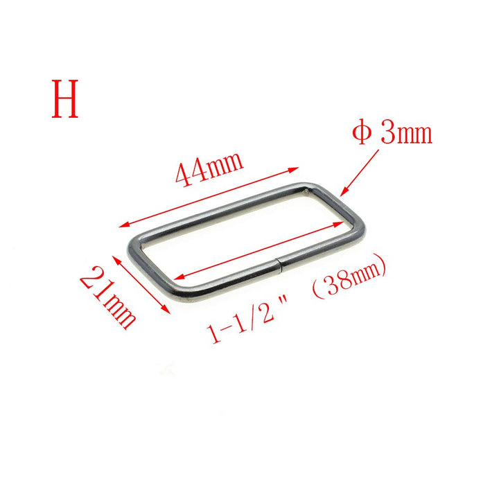 10pcs Metal Wire Formed Rectangle Ring Loops (Black Gun, 1-1/2''(38mm))
