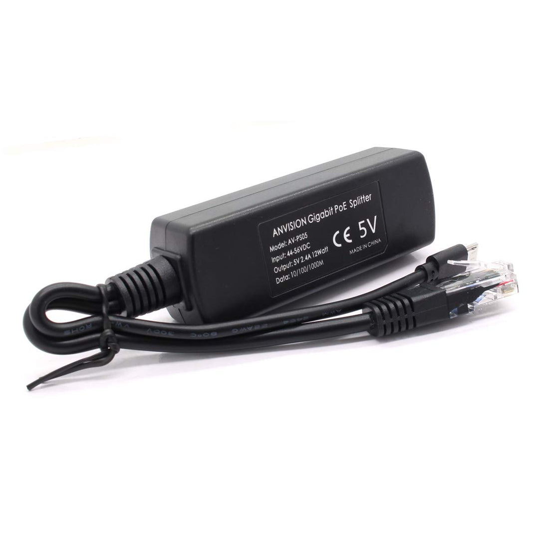 Gigabit PoE Splitter, 48V to 5V 2.4A Micro USB Ethernet Adapter, Compatible with Raspberry Pi 3B+, IP Camera and More