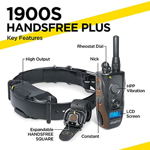 1900S HANDSFREE Plus Remote Dog Training E-Collar with Expandable HANDSFREE Square for Discreet Control Ergonomic Rechargeable 3/4-Mile Range Waterproof High-Output