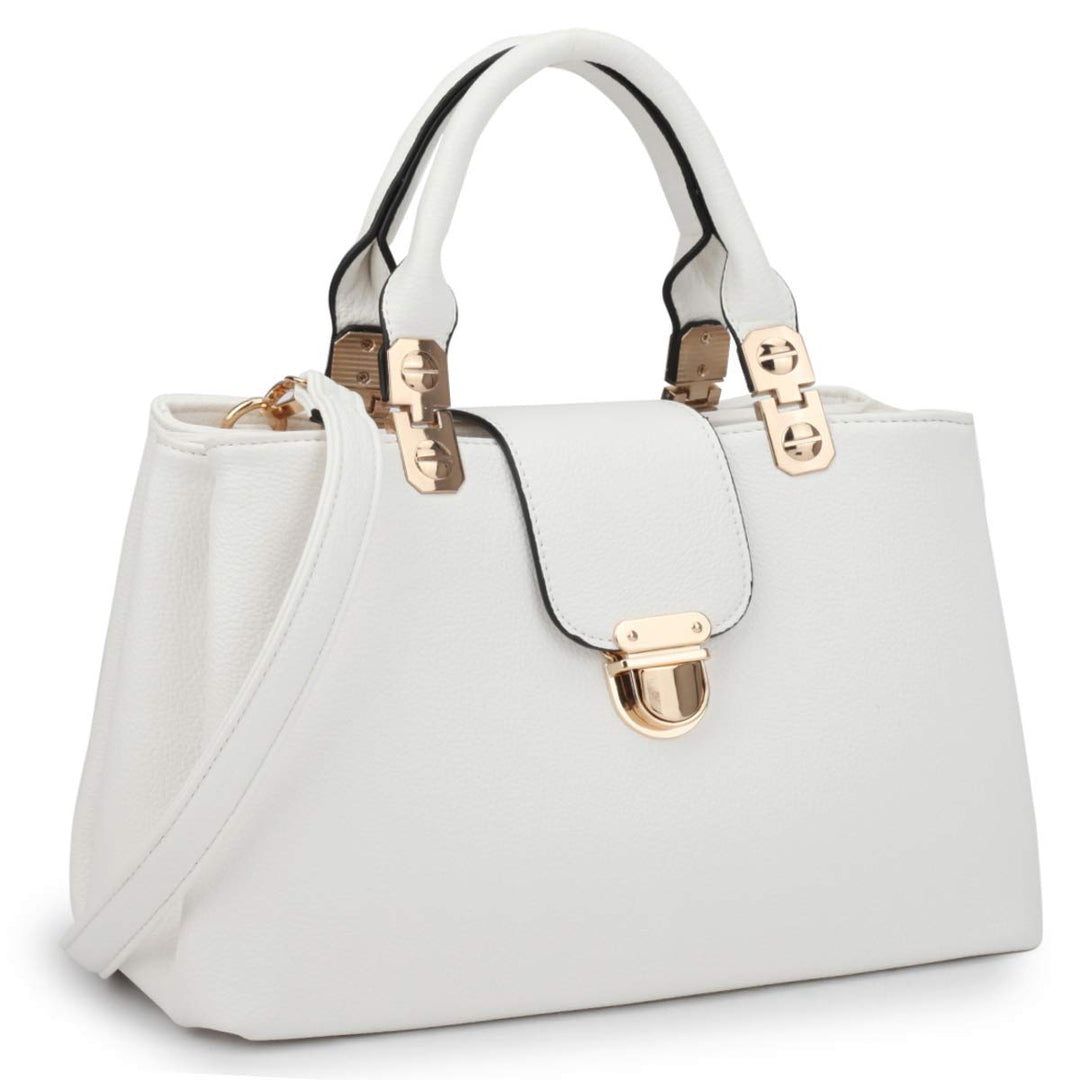 Women Satchel Handbags Top Handle Purse Medium Tote Bag Vegan Leather Shoulder Bag White