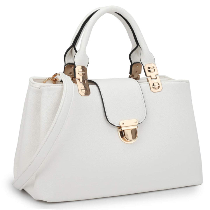 Women Satchel Handbags Top Handle Purse Medium Tote Bag Vegan Leather Shoulder Bag White