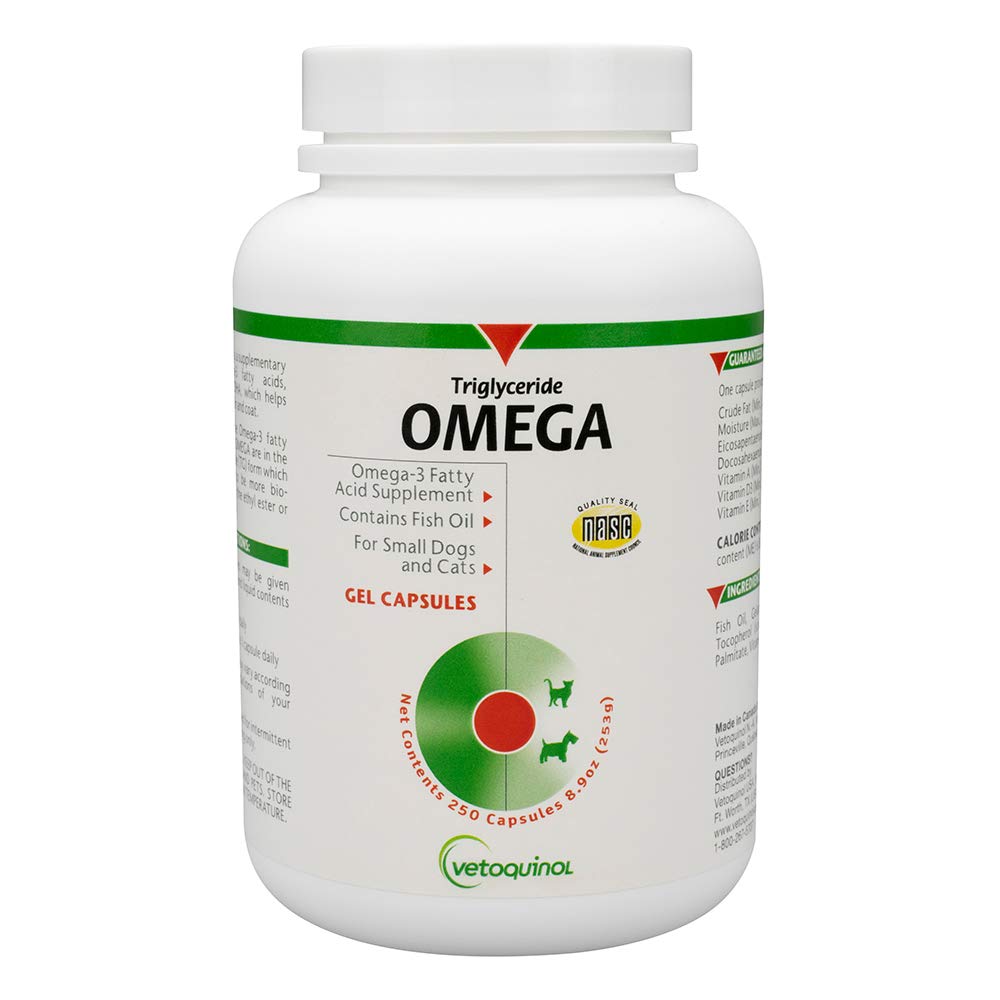Triglyceride Omega 3 Supplement for Dogs and Cats, Fish Oil Supplement with EPA and DHA, Promotes Skin, Coat, Joint, and Immune Health, Omega 3 Fish Oil for Dogs and Cats up to 30lbs, 250ct