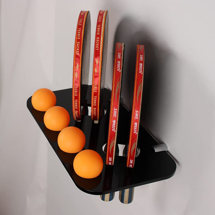 Ping Pong Paddle Holder Ping Pong Storage Wall Mount Acrylic Ping Pong Paddles Storage Wall Rack for Storage Balls and Paddles(S, Black)