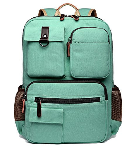 School Backpack Vintage Canvas Laptop Backpacks Men Women Rucksack Bookbags Travel (Mint Green)