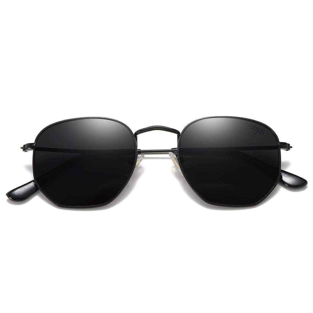 Small Square Polarized Sunglasses for Men and Women Polygon Mirrored Lens SJ1072 with Black Frame/Grey Lens