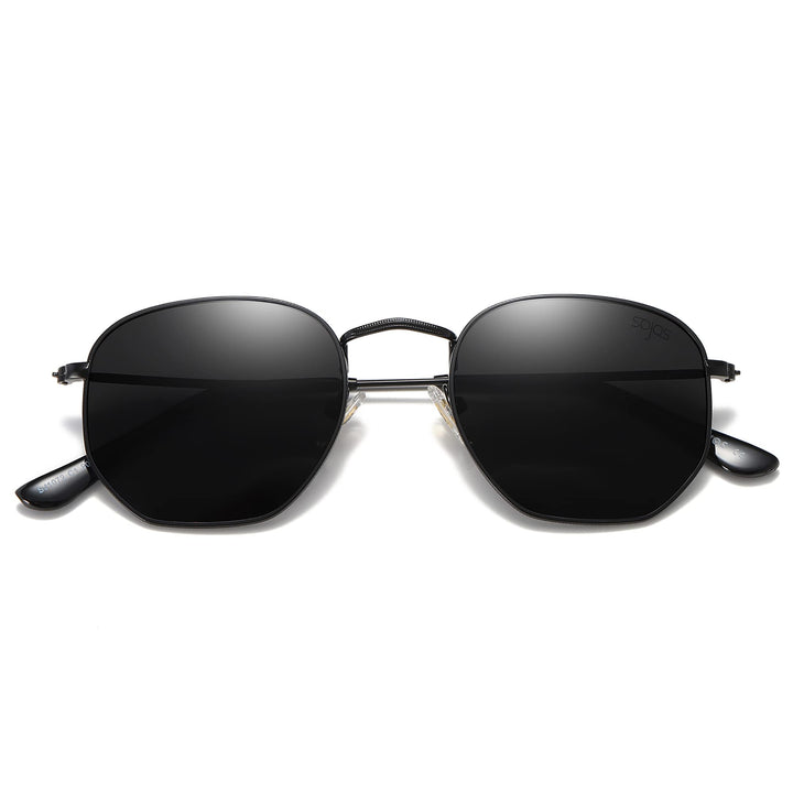 Small Square Polarized Sunglasses for Men and Women Polygon Mirrored Lens SJ1072 with Black Frame/Grey Lens