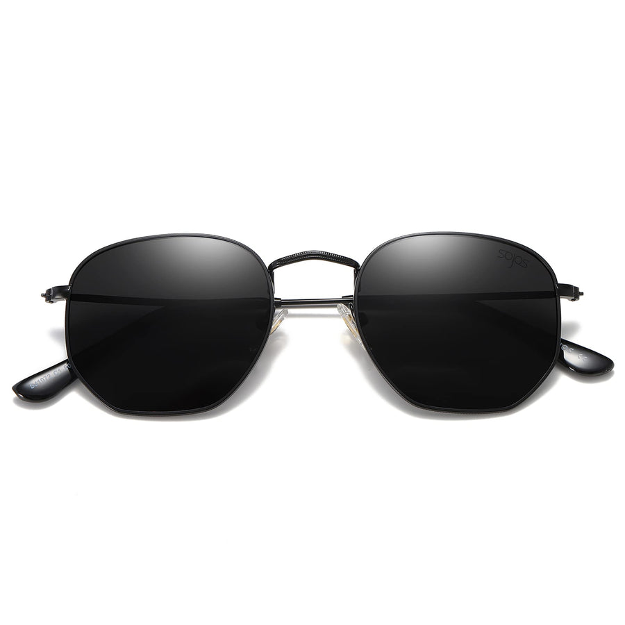 Small Square Polarized Sunglasses for Men and Women Polygon Mirrored Lens SJ1072 with Black Frame/Grey Lens