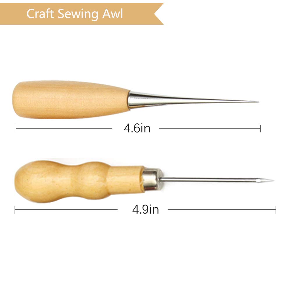 20 Pieces Leather Craft Tools with Hand Sewing Needles Drilling Awl Waxed Thread and Thimble for Leather Upholstery Carpet Canvas DIY Sewing