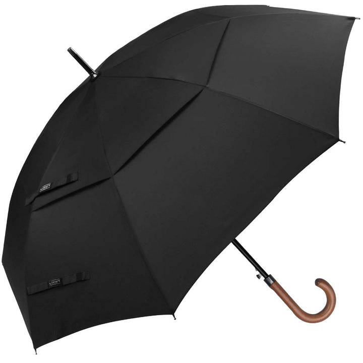 52/62inch Wooden J Handle Golf Umbrella Windproof Classic Stick Wedding Cane Umbrellas, Auto Open Cane Hook Handle