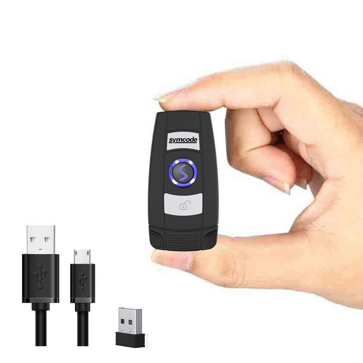 Mini 2D Portable Handheld Bluetooth Barcode Scanner Wireless 2.4G & USB Wired 3-in-1 Bar Code Scanner Portable USB QR Code Scanner for Windows.Android.iOS.MAC