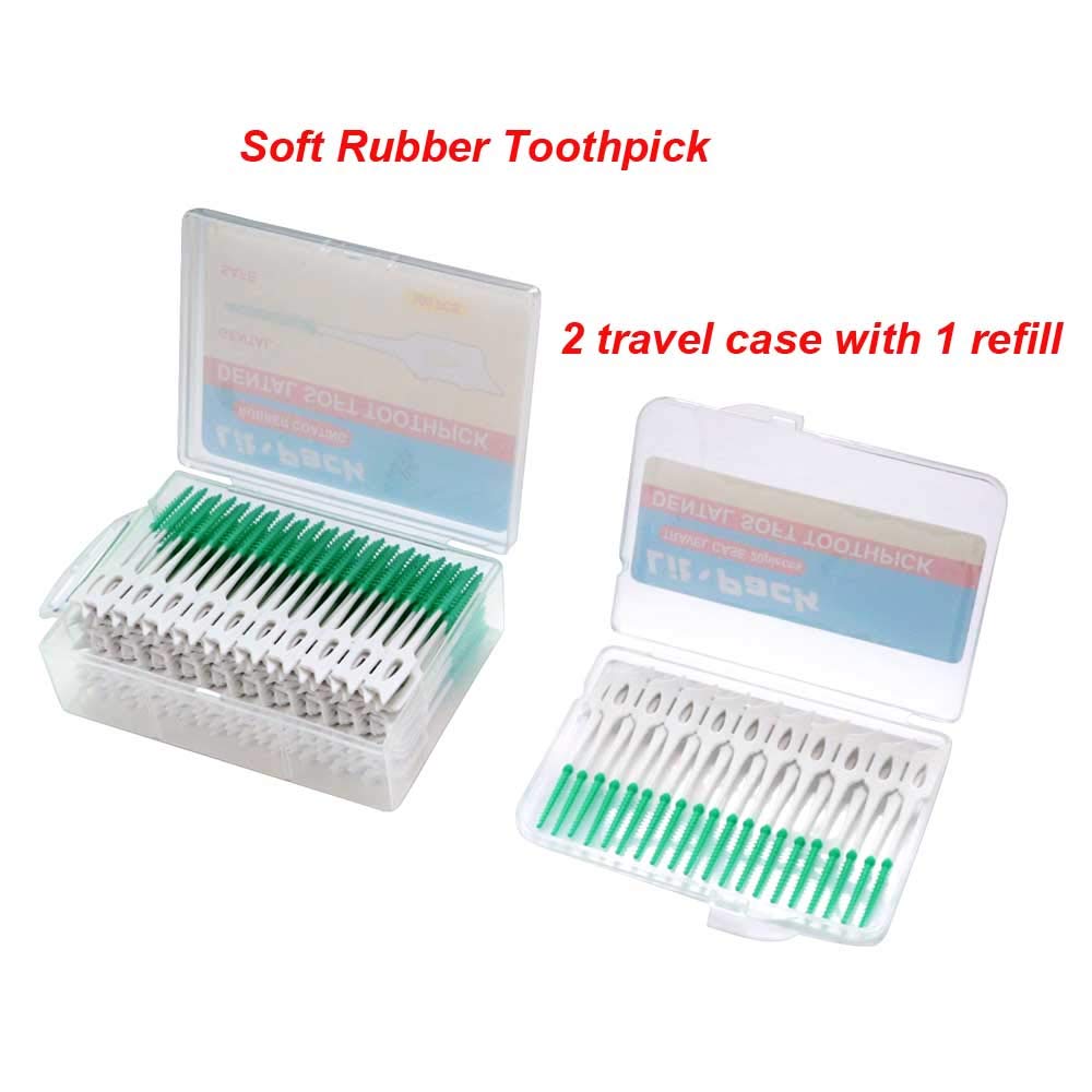Silicone Dental Pick Interdental Brush Teeth Stick Soft Toothpick Oral Hygiene Care Tools 2 Travel Cases 1 Refill 240 Count