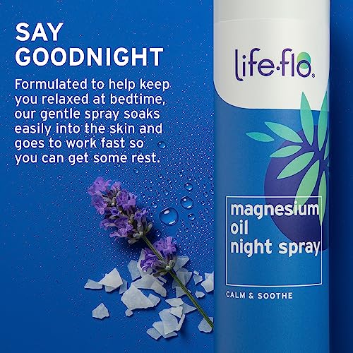 Life-flo Magnesium Oil Night Spray, Soothing Magnesium Spray w/Magnesium Chloride from Zechstein Seabed and Lavender Oil, Calms and Relaxes Body and Mind, 60-Day Guarantee, Not Tested on Animals, 8oz