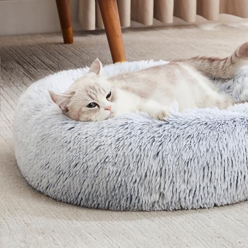 Western Home Faux Fur Original Calming Dog & Cat Bed for Small Medium Large Pets, Indoor Cats, Anti Anxiety Donut Cuddler Round Warm Washable (20, Light Grey)