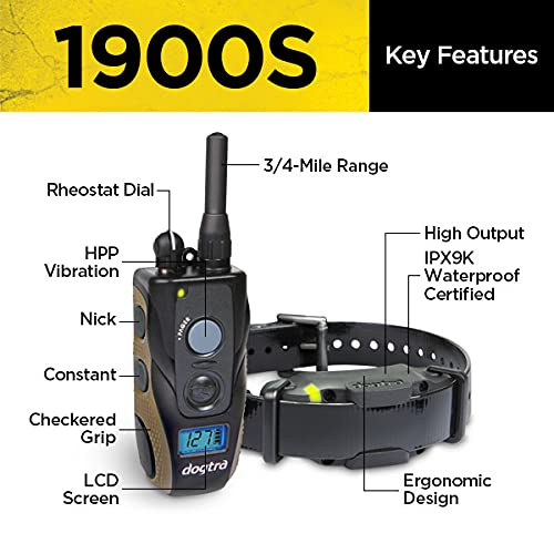 1900S 3/4 Mile Range Rechargeable E-Collar with Adjustable Levels for Dogs