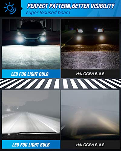 EF2 H11 LED Fog Light Bulbs, 250% Brightness, 5,0000 Hours Long Lifespan, 6000K Xenon White Fog Light Bulbs, H8 H16 LED Fog Light DRL Bulbs Replacement, Pack of 2