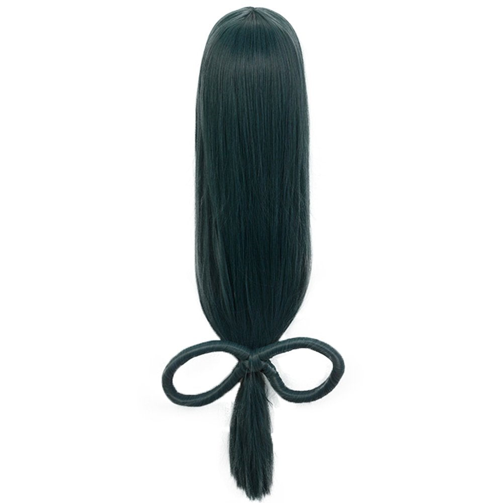 Hair Cap+Anime Cosplay Wig Dark Green Long Straight Synthetic Hair With Bow Wigs, Long Green Wig For Anime Cosplay Women, Colored Wigs Pelucas De Colores For Halloween Costume Party